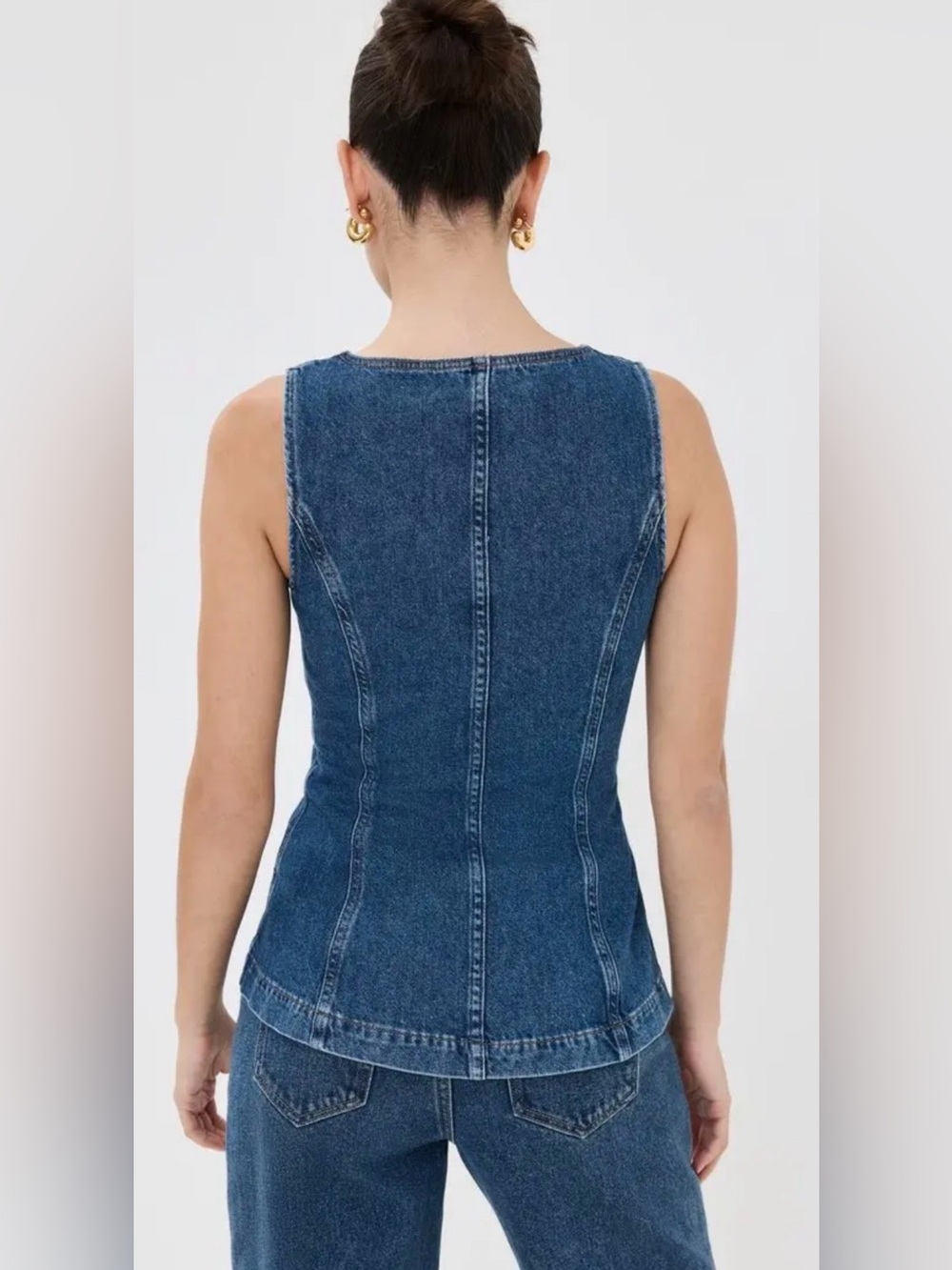 Reformation Dark Blue Denim Button-Front Jeans Ophelia denim Top NWT - Picture 5 of 12